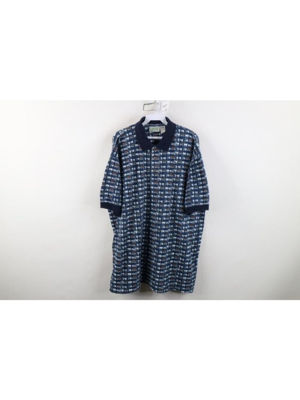 Vintage 90s Geometric Checked Knit Collared Golf Polo Shirt Mens Size XL Cotton